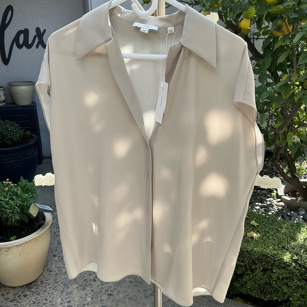 Vince Cream Beige Button-Front Blouse